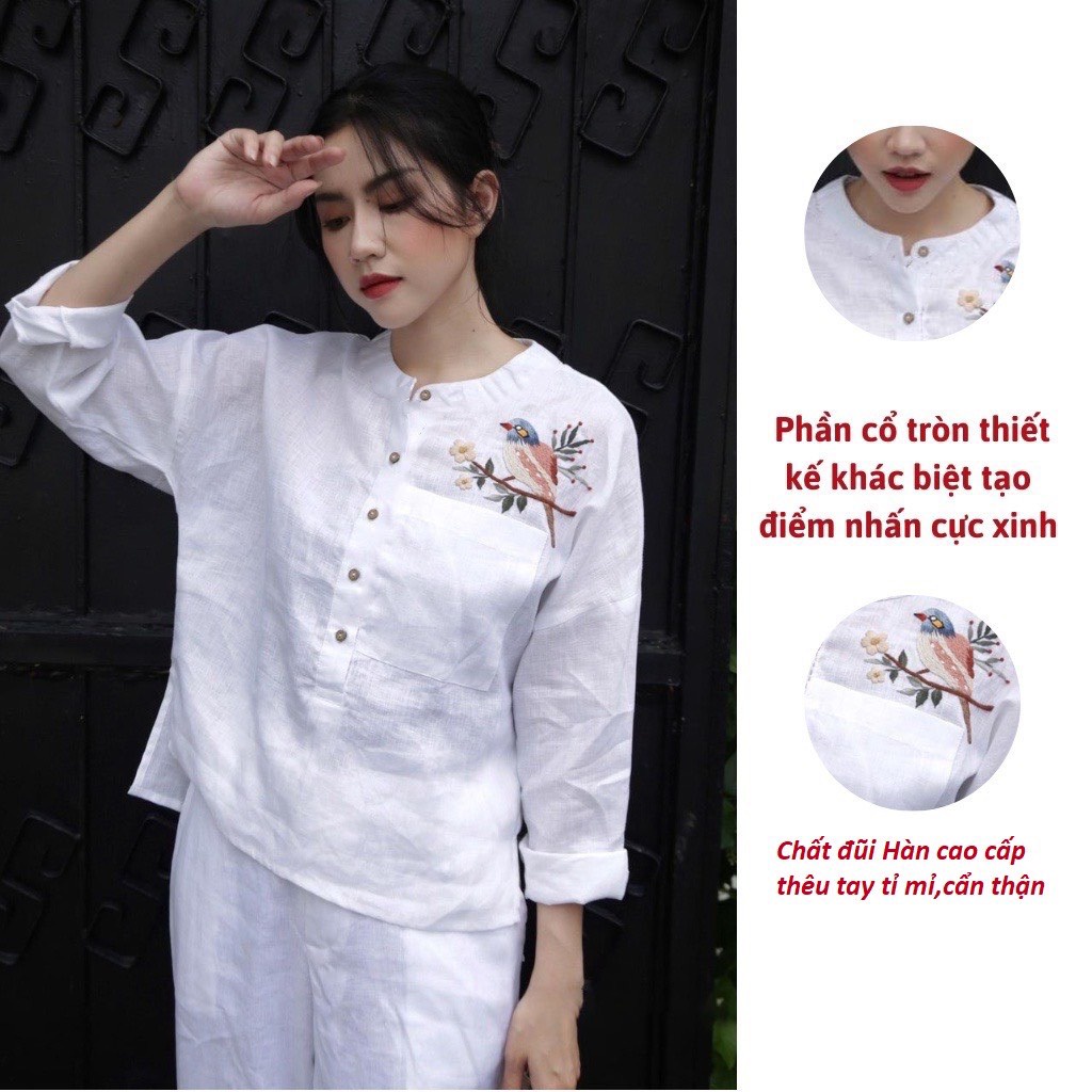 Đồ Bộ Nữ, Đồ Mặc Nhà, ĐI Chơi, Chất Đũi, Quần Dài, Tay Lỡ, Họa Tiết Thêu Mã H91
