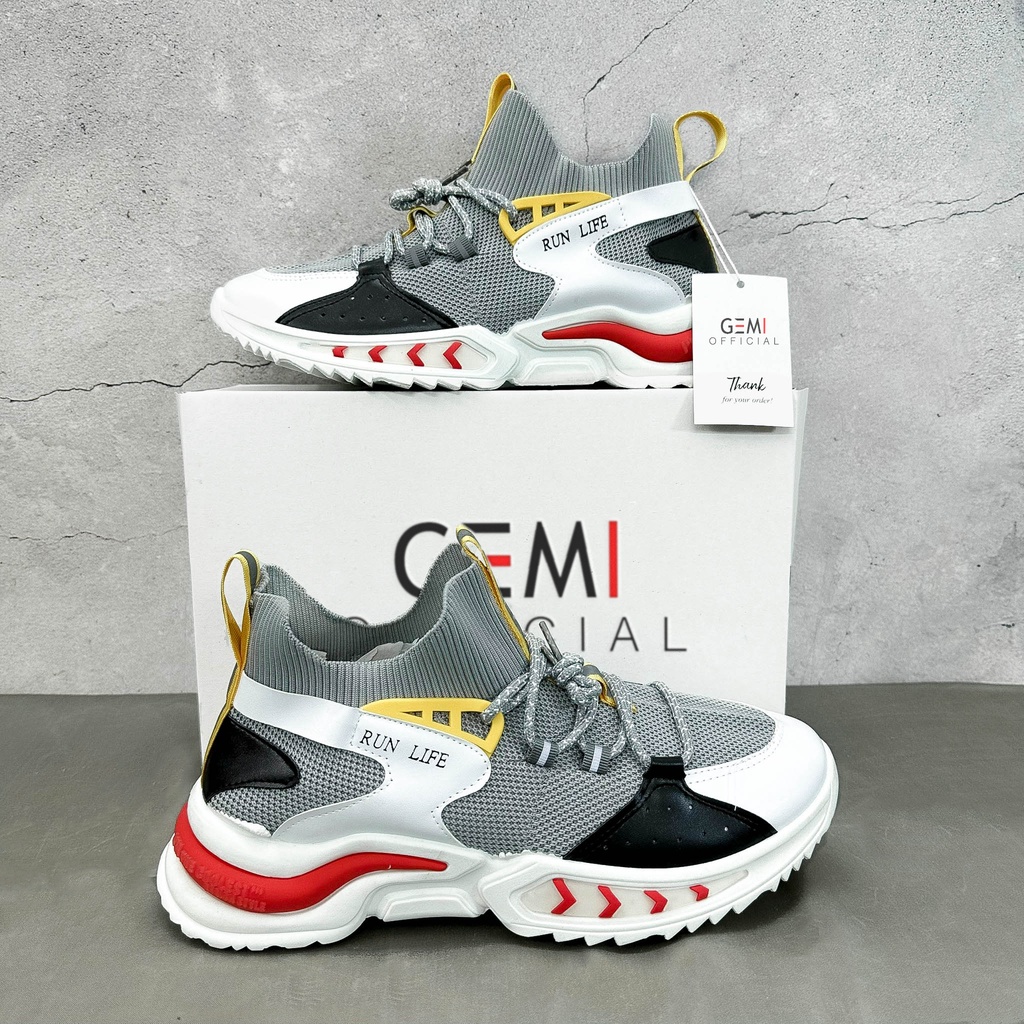 Giày Thể Thao Nam GEMI - Giày Sneaker Màu Xám - Trắng - Đen, Giày Thể Thao Họa Tiết Dấu Phẩy - G5210