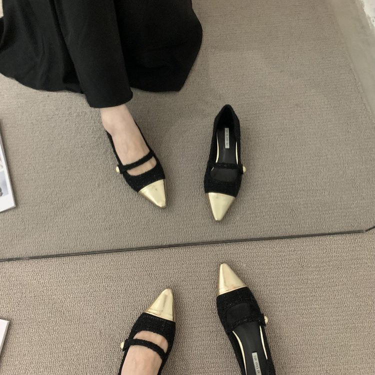 Giày Búp Bê Đế Bằng Mũi Nhọn Phong Cách Mary Jane Cho Nữ