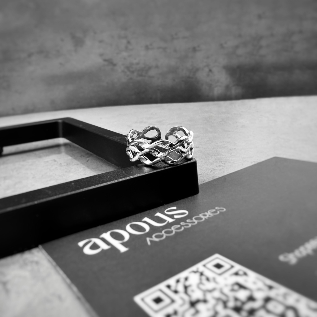 Nhẫn nam nữ Chéo Hình Lưới Freesize N060 - Thép Titan - Phụ kiện trang sức Unisex Apous