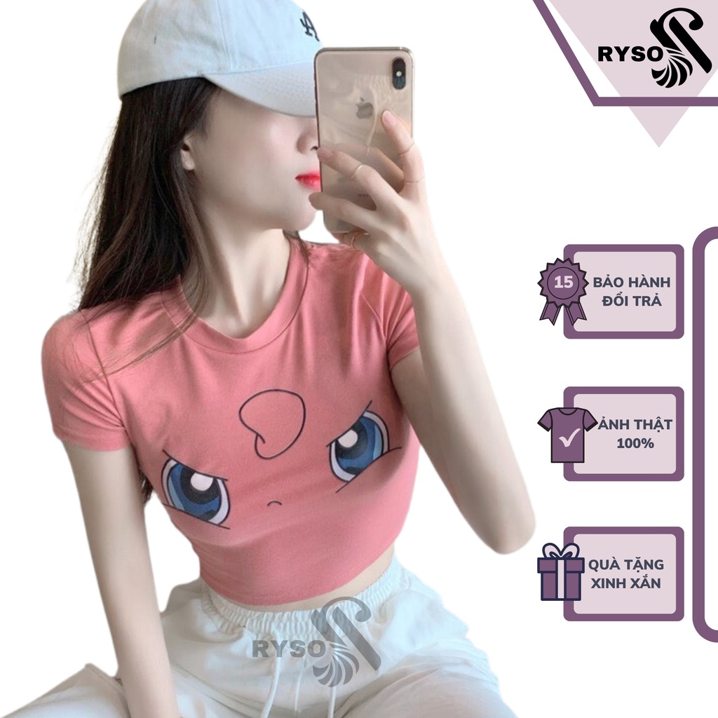 Áo Croptop RYSO FASHION Ôm Body Nữ Cổ Tròn Tay Ngắn Croptop Kiểu In Họa Tiết chất borip Dày Dặn Co Giản Mềm Mát Loại 1