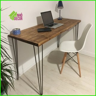 Bàn làm việc gỗ tự nhiên - Bàn làm việc chân sắt 100% gỗ thông - Bàn Vintage siêu Chill  - Nhỏ Decor