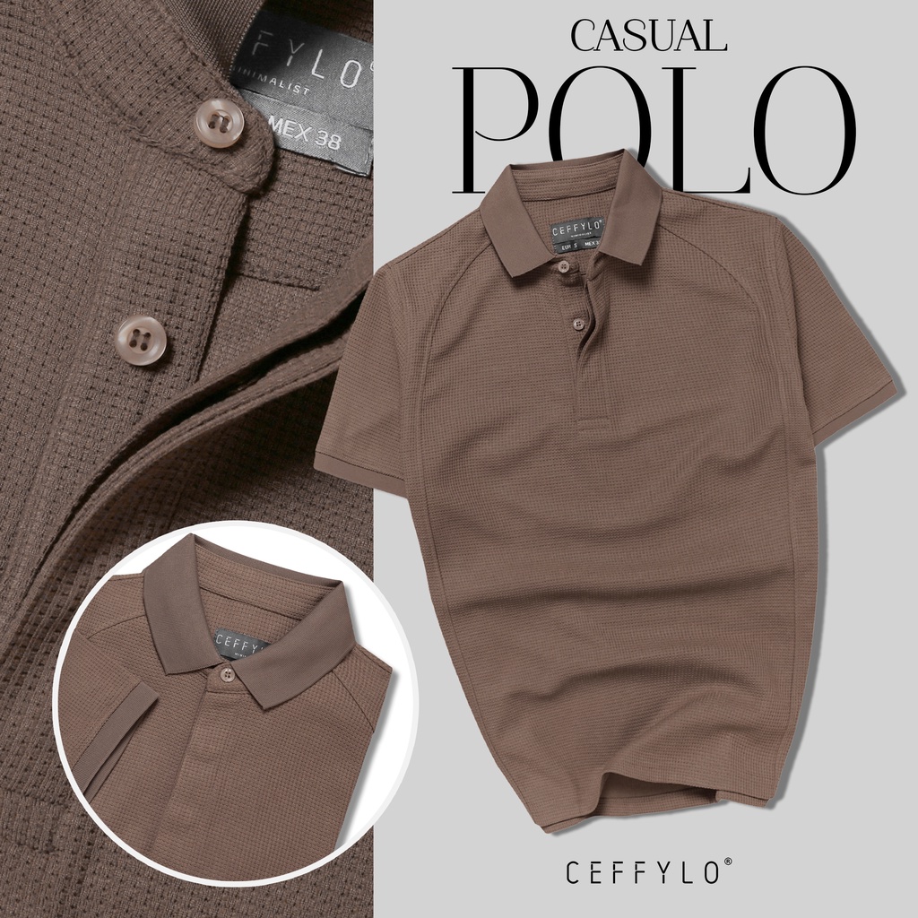 Áo Polo Nam Cộc Tay Có Gân Màu Chocolate Ceffylo Chất Liệu Cotton Kiểu Dáng Trẻ Trung Form Slimfit Thời Trang Nam