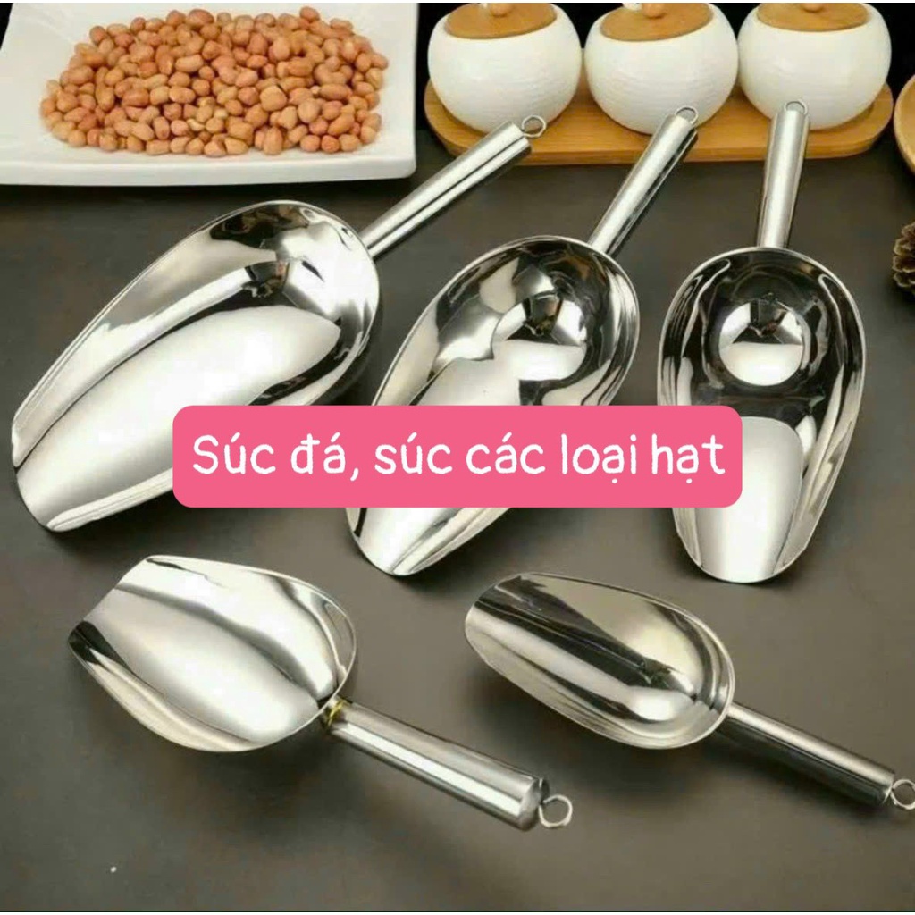 Muôi xúc đá bằng inox các cỡ, múc đá inox