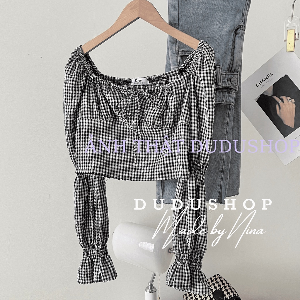 Áo sơ mi thô croptop dài tay bo chun tay cá tính Hàn Quốc có ảnh thật-dd99