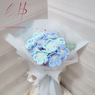   Ảnh thật - Có sẵn  Hoa lưu ly xanh đậm - xanh nhạt 7 bông bằng len Handmade 