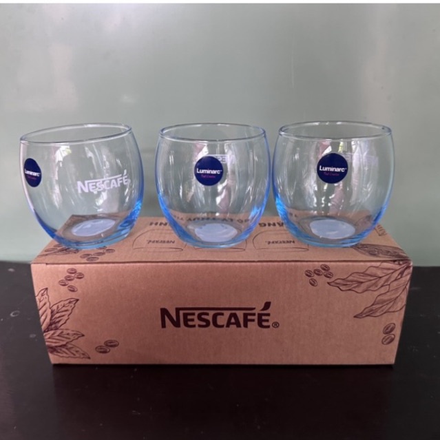 [LY TRỨNG] Bộ 3 ly thủy tinh thấp Collin Nescafé siêu đẹp