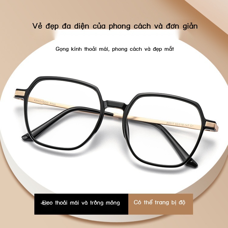 Gọng kính cận thị đa giác trong suốt siêu nhẹ cho nữ có thể trang bị độ lưới màu đỏ phong cách nam phiên bản Hàn Quốc tr
