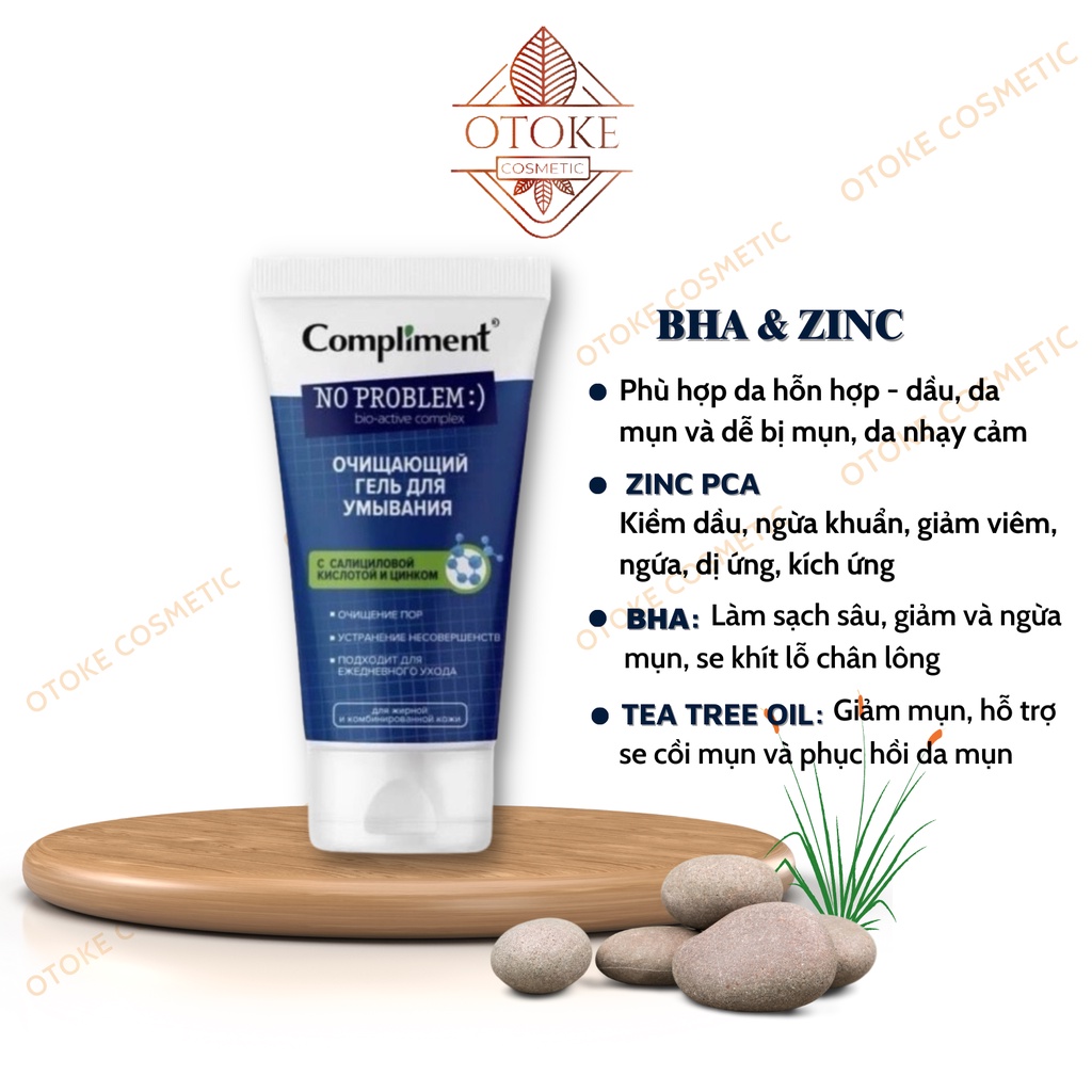 [Chính hãng - Có tem phụ] Sữa rửa mặt Compliment No Problem chứa Salicylic Acid, Tea Tree 200ml