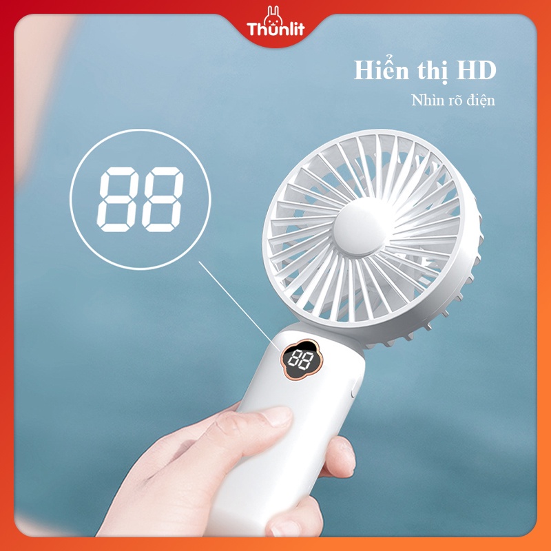 Quạt pin cầm tay Thunlit có năng lượng hiển thị 1200mAh 3 tốc độ gió di động có thể sạc lại