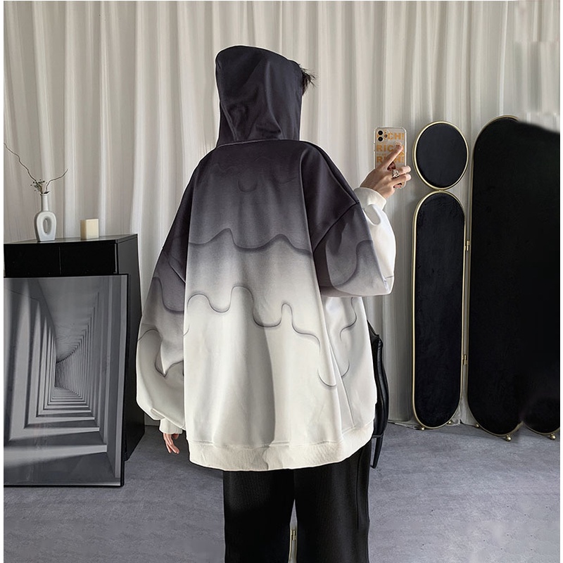 Áo khoác hoodie NAM Áo Khoác Bóng Chày Có Mũ Trùm Dáng Rộng Màu Gradient Phong Cách Đường Phố Hàn Quốc Cá Tính