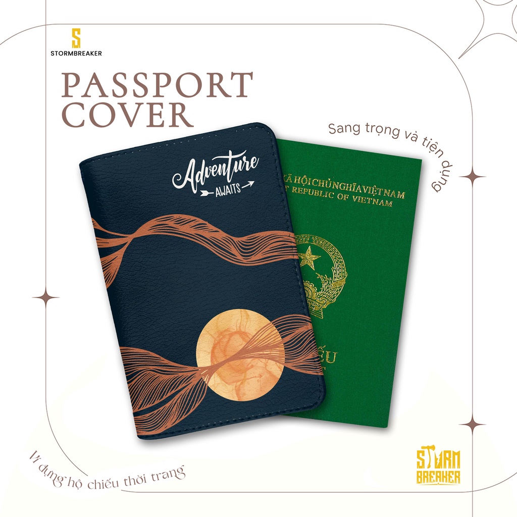 Bao Da Hộ Chiếu / Ví Đựng Passport Du Lịch Nam - Nữ( in tên cá nhân ) The Moon - Adventure Awaits - ATPP113 STORMBREAKER