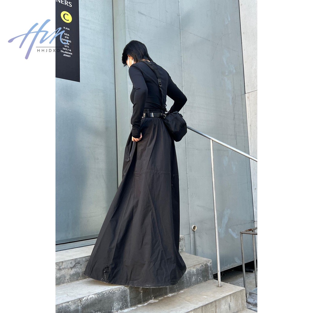 Chân Váy Đen Lưng Cao Dáng Rộng Phong Cách Thể Thao Thời Trang Xuân Thu Cho Nữ