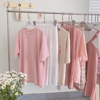 Áo thun sọc ngang nhỏ form vừa ngắn tay cực dễ thương - Momiji Store
