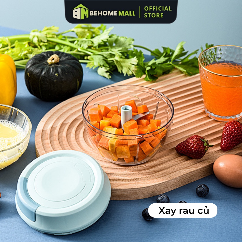 Máy xay tỏi ớt đa năng BEHOMEMALL xay cơ học hai màu ba kích thước xay bén dễ vệ sinh