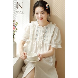 Váy NANE babydoll trắng thêu hoa siêu xinh(mới)(có size cho bầu lớn)