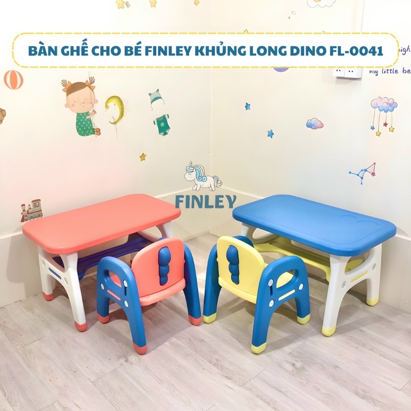 Bộ bàn ghế nhựa cho bé mầm non, tiểu học khủng long ngồi học, chơi, vẽ, bàn ghế ăn cho bé cam - xanh (SIZE LỚN)