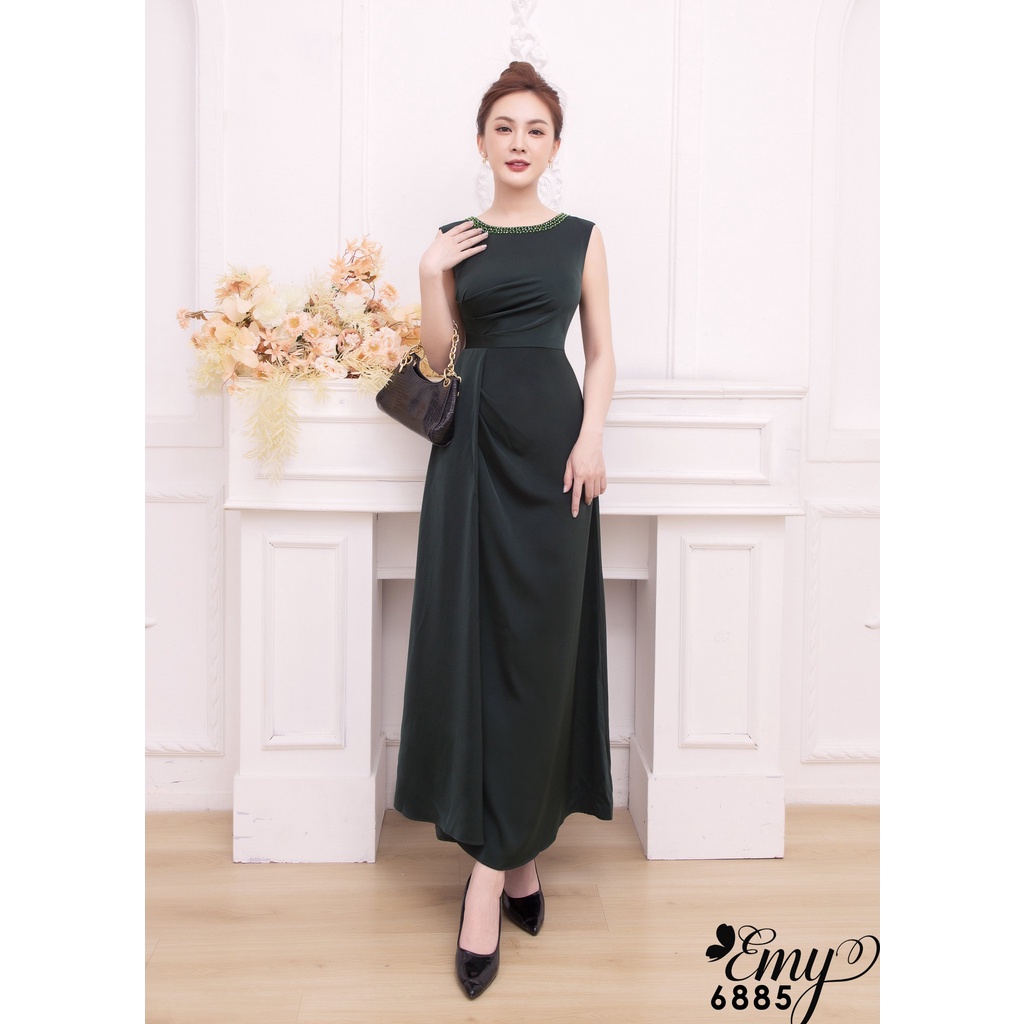 Đầm EMY EM6885 Dạ Hội Cổ Thuyền Kết Cườm