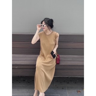 Đầm len suông dài xẻ chéo lưng Hàn Quốc