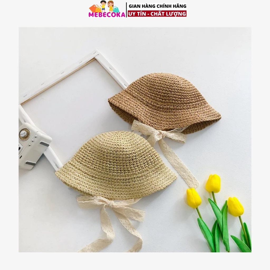 Nón cói, mũ cói mềm móc tay dây ren buộc cổ hàng cao cấp Quảng Châu cho Bé và Mẹ