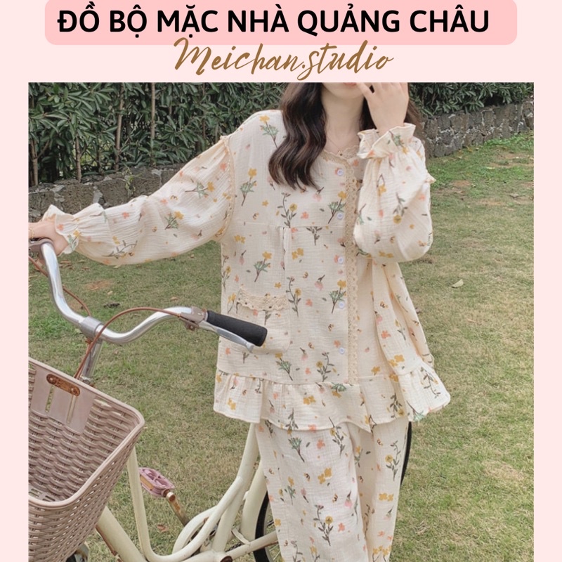 Đồ Ngủ Pijama_ Đồ Bộ Phong Cách Hàn Quốc XÔ MUSLIN CAO CẤP Hoạ Tiết Hoa Nhí ULZZANG