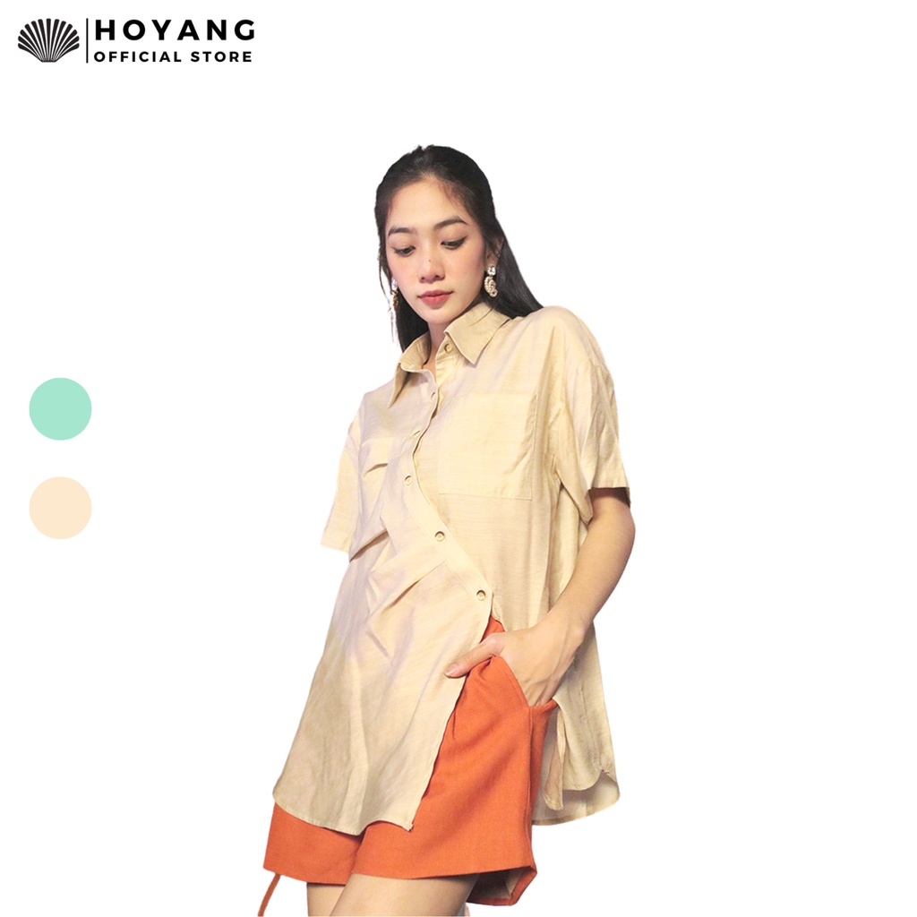 Áo Sơ Mi Xẻ Tà Eo Phá Cách HOYANG A196