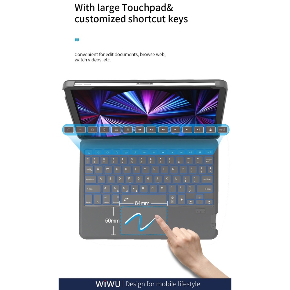 Bao da bàn phím WIWU Combo Touch Keyboard cho IPad 10 / 10.9' 2022 / Pro 11' / M1 / M2 / Air 4 / 5 / IPad 9 10.2 inch