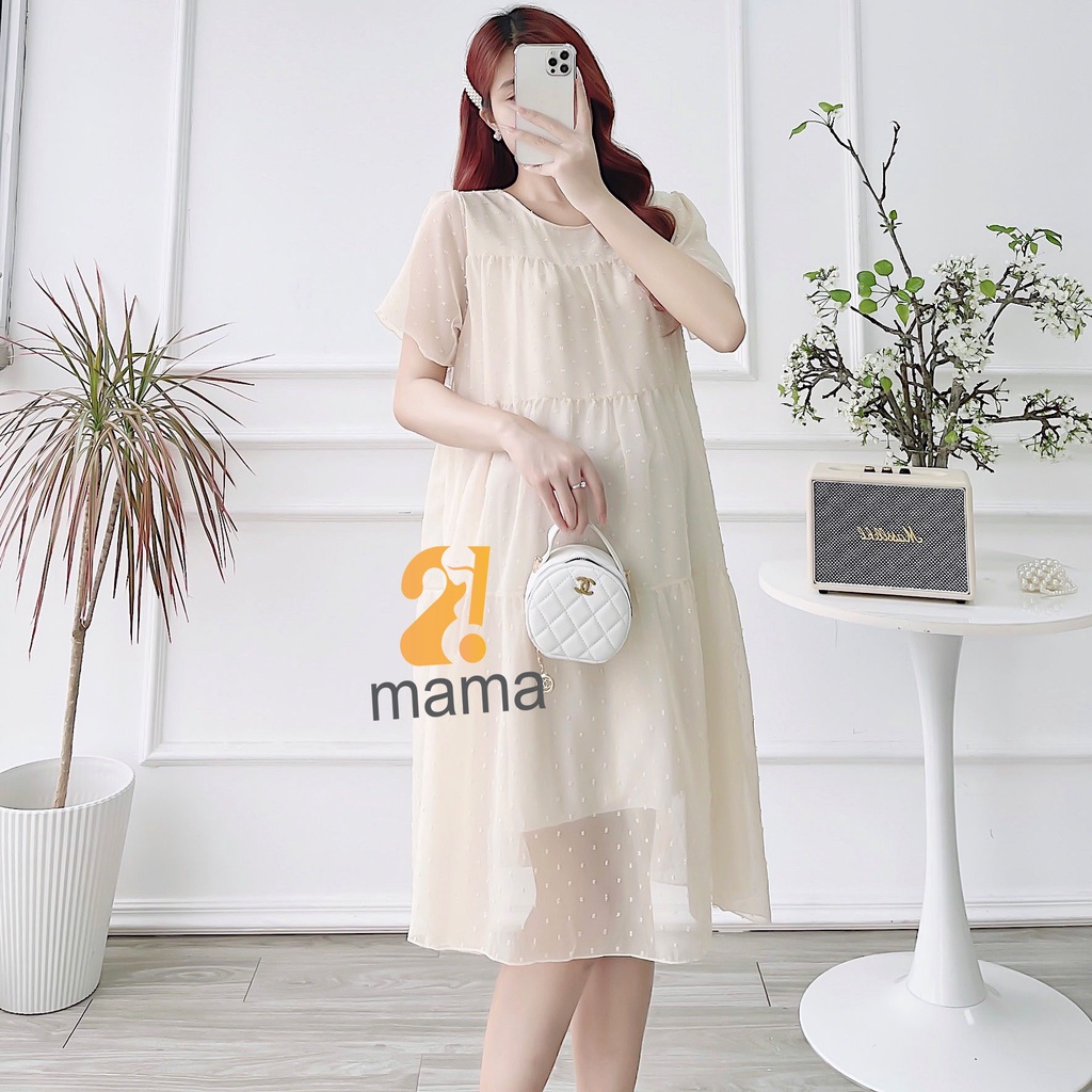 Váy bầu thiết kế 2mama dáng xuông, xinh xắn, nhẹ nhàng, chất liệu voan hạt nổi V402