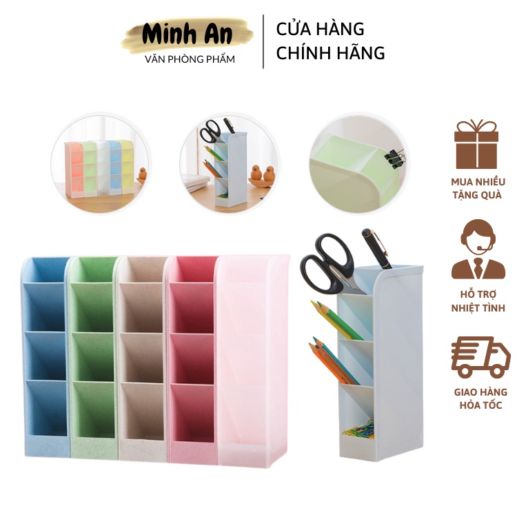 Khay đựng bút đẹp tiện lợi màu Pastel xinh xắn, ống đựng bút 4 ngăn, hộp cắm bút để bàn nhiều ngăn đa năng