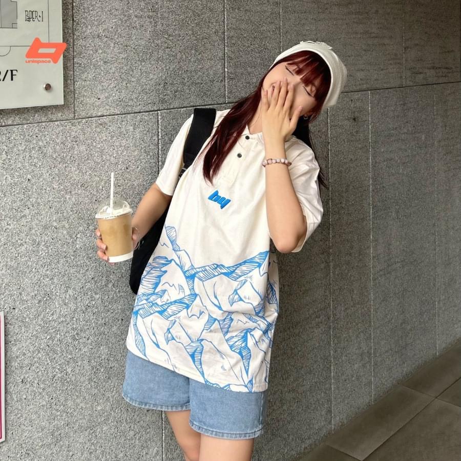 Áo polo local brand By Unispace tay lỡ form rộng unisex nam nữ cotton Mountains - ANO2023