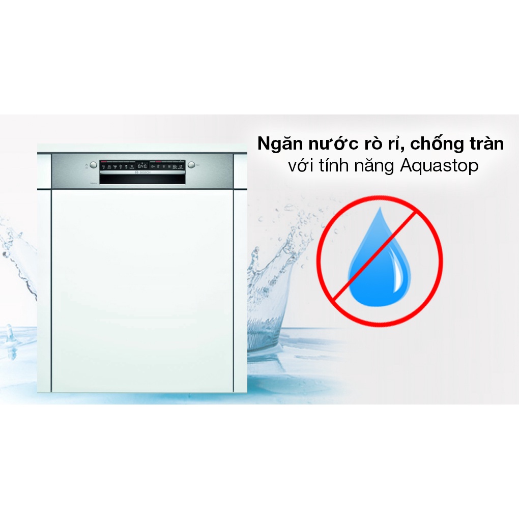 Máy rửa bát bán âm BOSCH SMI4HVS33E 13 bộ nhập khẩu châu âu tự động hé cửa tích hiwpj 6 chương trình rửa