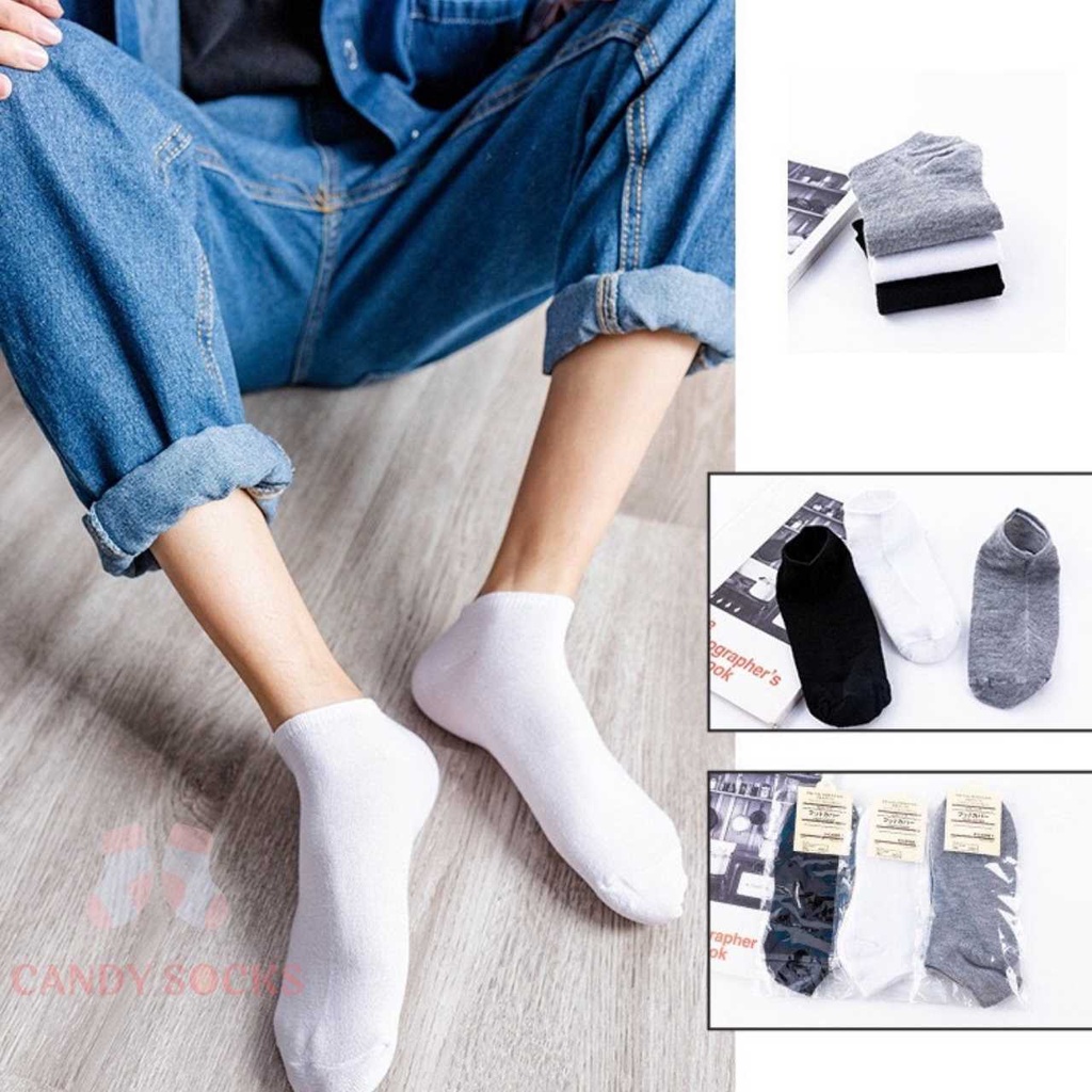 Tất nam nữ, vớ unisex cổ ngắn mắt cá chân màu trắng đen xám phong cách đơn giản, chất liệu cotton, co dãn 4 chiều