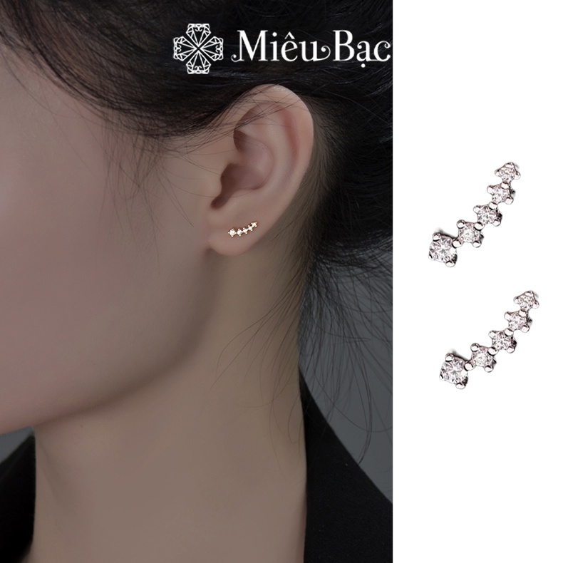 Bông tai bạc nữ Miêu Bạc sao băng đính đá dễ thương chất liệu bạc S925 phụ kiện trang sức B400271, 1 đôi