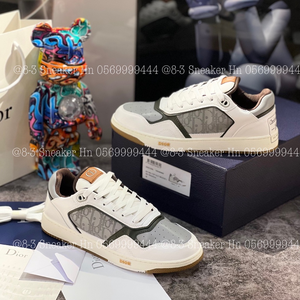 Giày Thể Thao DIOR Bằng Da Thật Thắt Dây Đế Bệt B27 bản da xám viền nâu hàng cao cấp nhất.