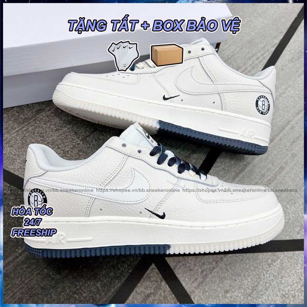 Giày Air Force 1 Be Sữa Low " Brooklyn " Sail Black, Giày AF1 Chữ B Màu Be Đế Âm Dương Full Box Bill