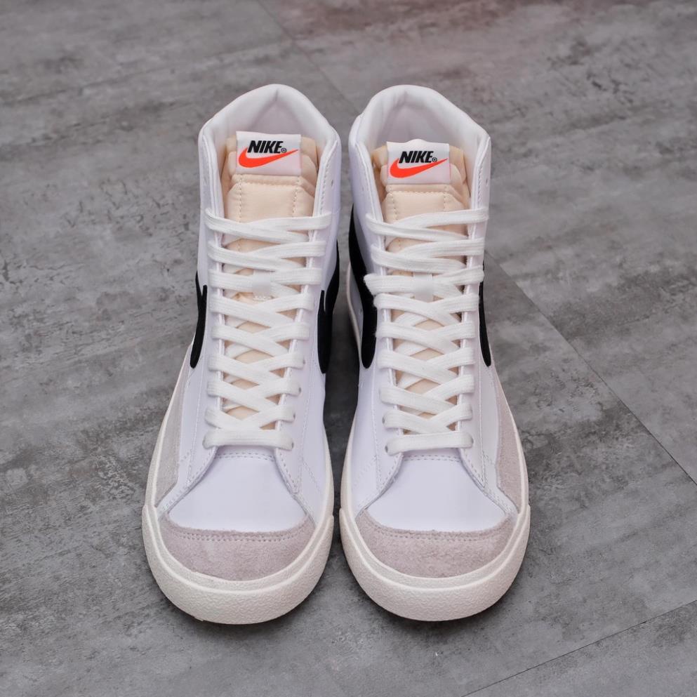 Giày Thể Thao Blazer Mid 77 Vintage White Black, Giày Sneaker Nam Nữ Blaze Đen Trắng cổ cao cổ thấp