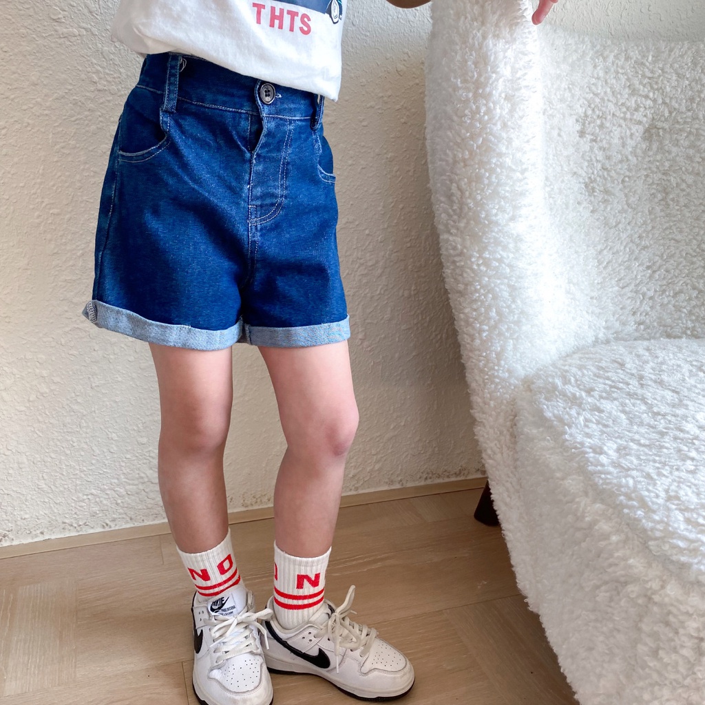 Quần Short Denim Lưng Thun Co Giãn Một Nút Thời Trang Mùa Hè Phong Cách Hàn Quốc Cho Nam Và Nữ