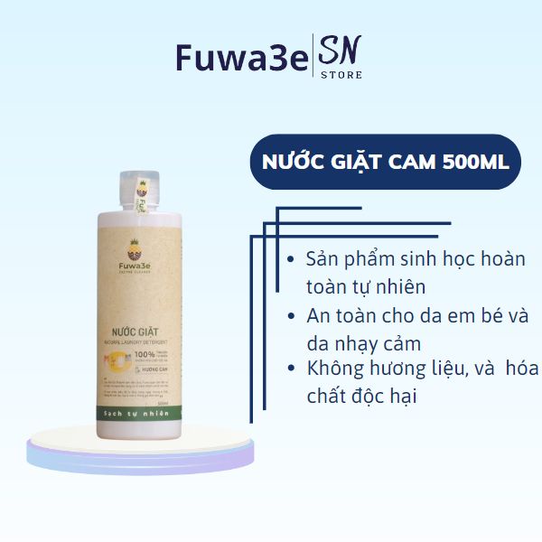 [Hương Cam] Nước giặt Fuwa3e 500ml hữu cơ organic từ Enzyme sinh học an toàn cho bé, nước giặt sinh học không hương liệu