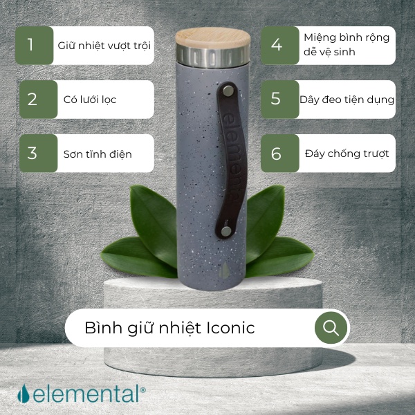 Bình giữ nhiệt Elemental 590ml màu xám đốm, giữ nhiệt vượt trội, inox 304, giá tốt
