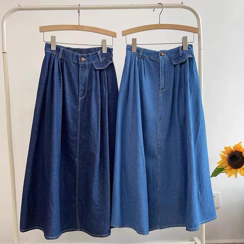 Chân váy bò denim dài xòe