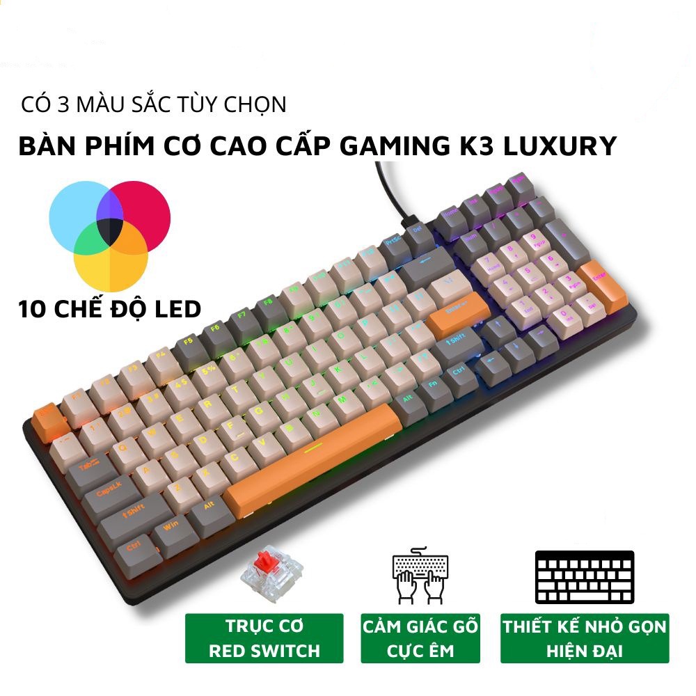 Bàn phím cơ Gaming K3 red switch LED 10 chế độ Hot-swap dành cho Laptop , PC , Macbook | BigBuy360 - bigbuy360.vn