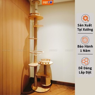 Tháp mèo bằng gỗ PETTO nhà cho mèo cào móng nhiều tầng leo trèo thỏa thích dành cho thú cưng CT036_1