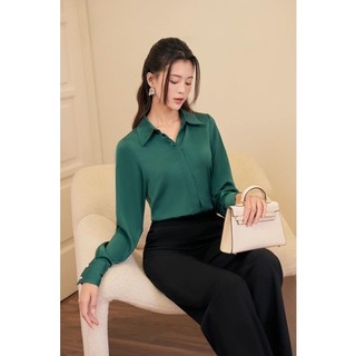 Sơmi Lụa Kiểu Giấu Khuy,Vải lụa Ngọc Trai