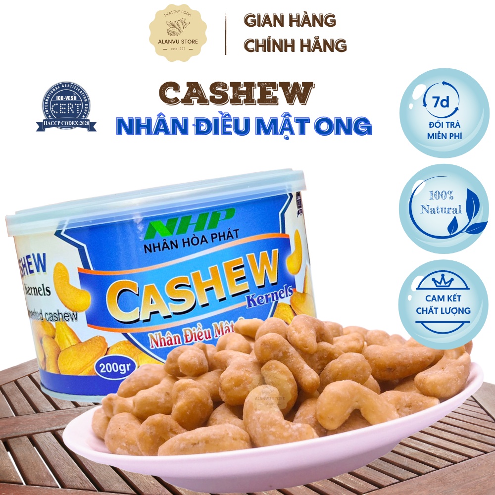 Hạt Điều Mật Ong Nhân Hòa Phát Không Biến Đổi Gen Loại 1 Nguyên Hạt Không Vỡ Xuất Khẩu Nhật Bản 200g