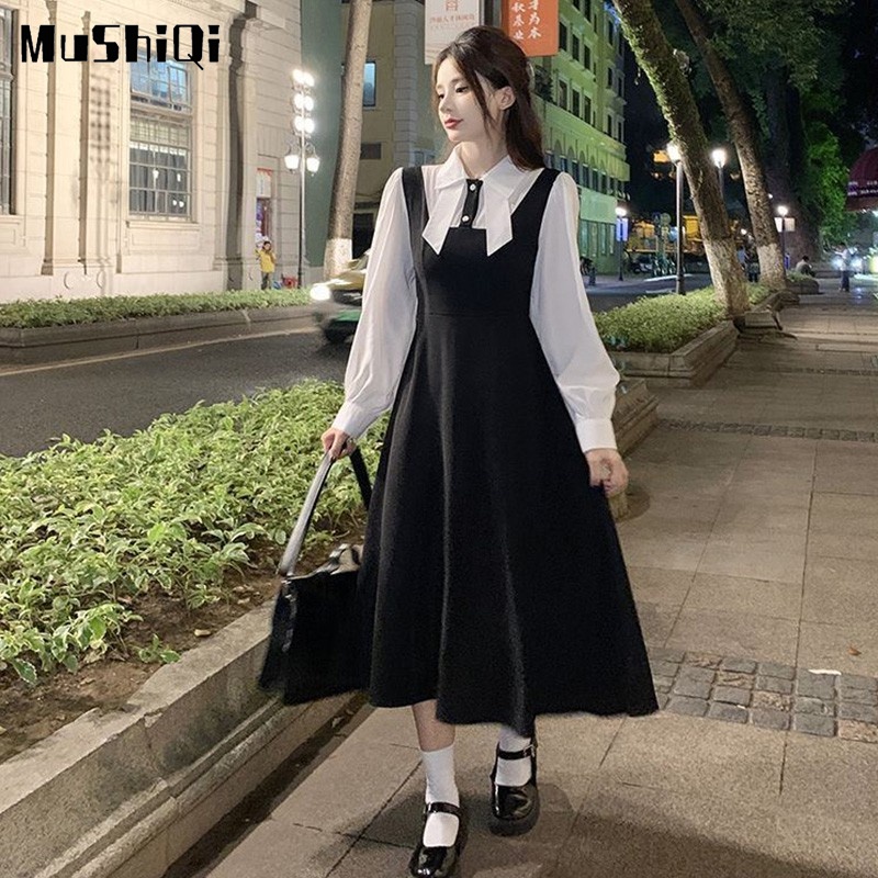 Đầm Công Chúa Giả Hai Lớp Tay Dài Màu Sắc Thời Trang Dành Cho Nữ