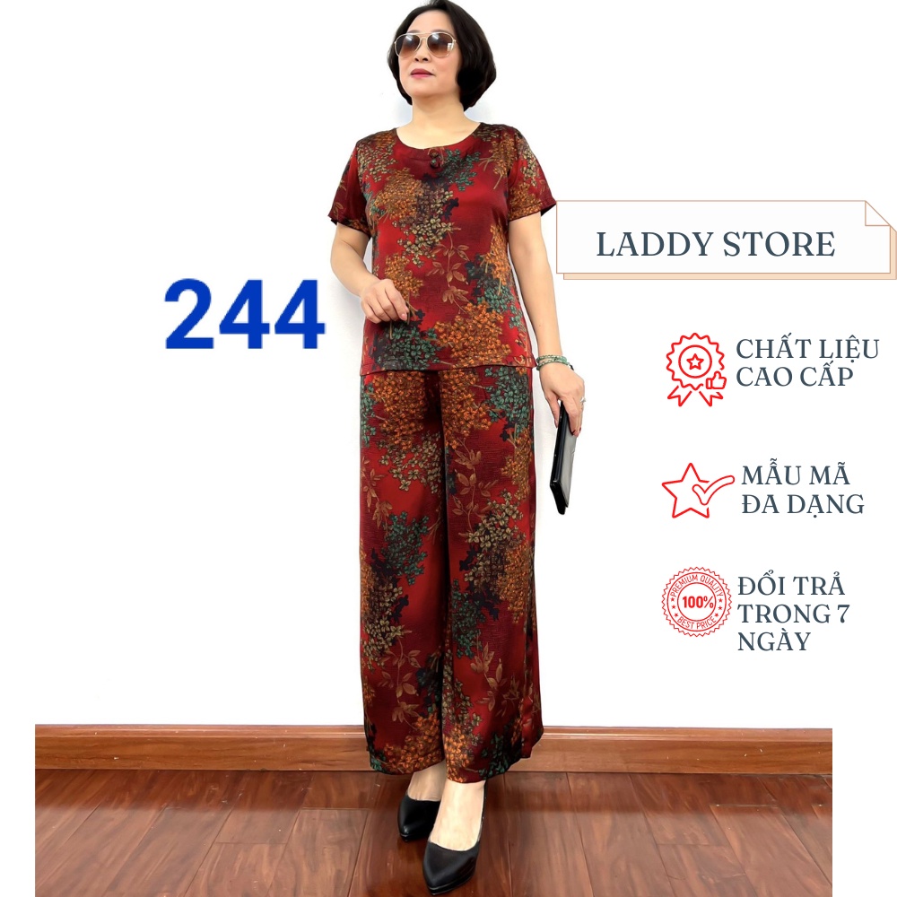Đồ Bộ Trung Niên 2023 Chất Liệu Lụa Satin Cao Cấp Dành Cho Quý Bà - Laddy Store