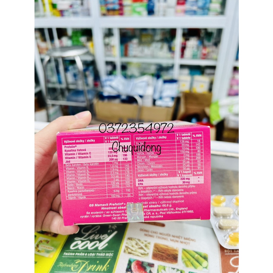 GS Mamavit Prefolin DHA EPA Bổ sung dưỡng chất cần thiết cho phụ nữ mang thai và cho con bú Hộp 60 Viên