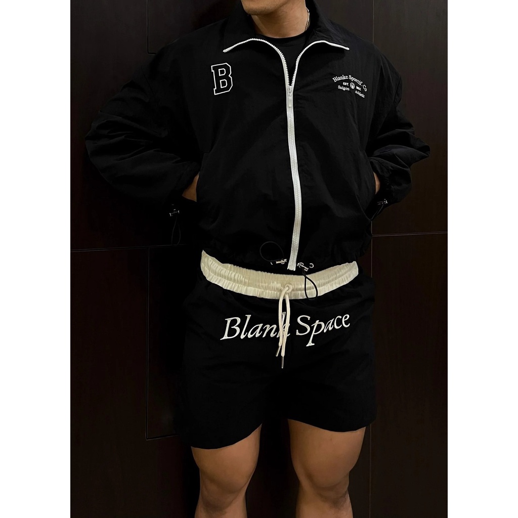 BLANKESPACE Áo Khoác Unisex Crop Bs Jacket Vải Dù Thể Thao Thời Trang Nam Nữ Unisex