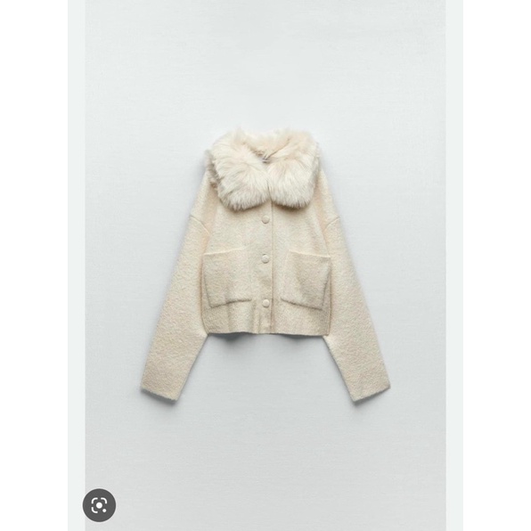 Áo khoác len cardigan cổ lông