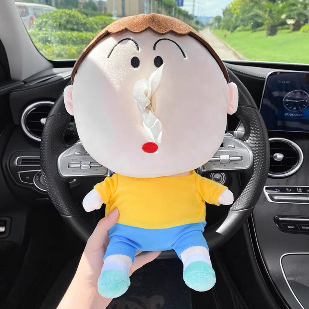 Hộp đựng khăn giấy rút Hình Cậu bé bút chì Gấu bông đựng giấy Hộp đựng giấy ăn Shin Chan Hộp đựng khăn ô tô Móc treo